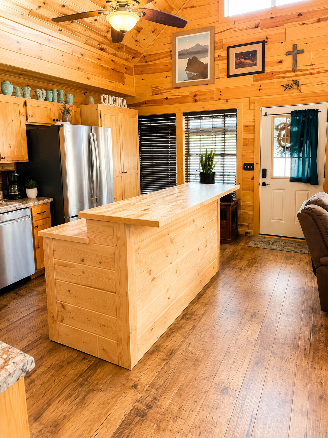 Custom butcher block kitchen island by Troutman Woodworks